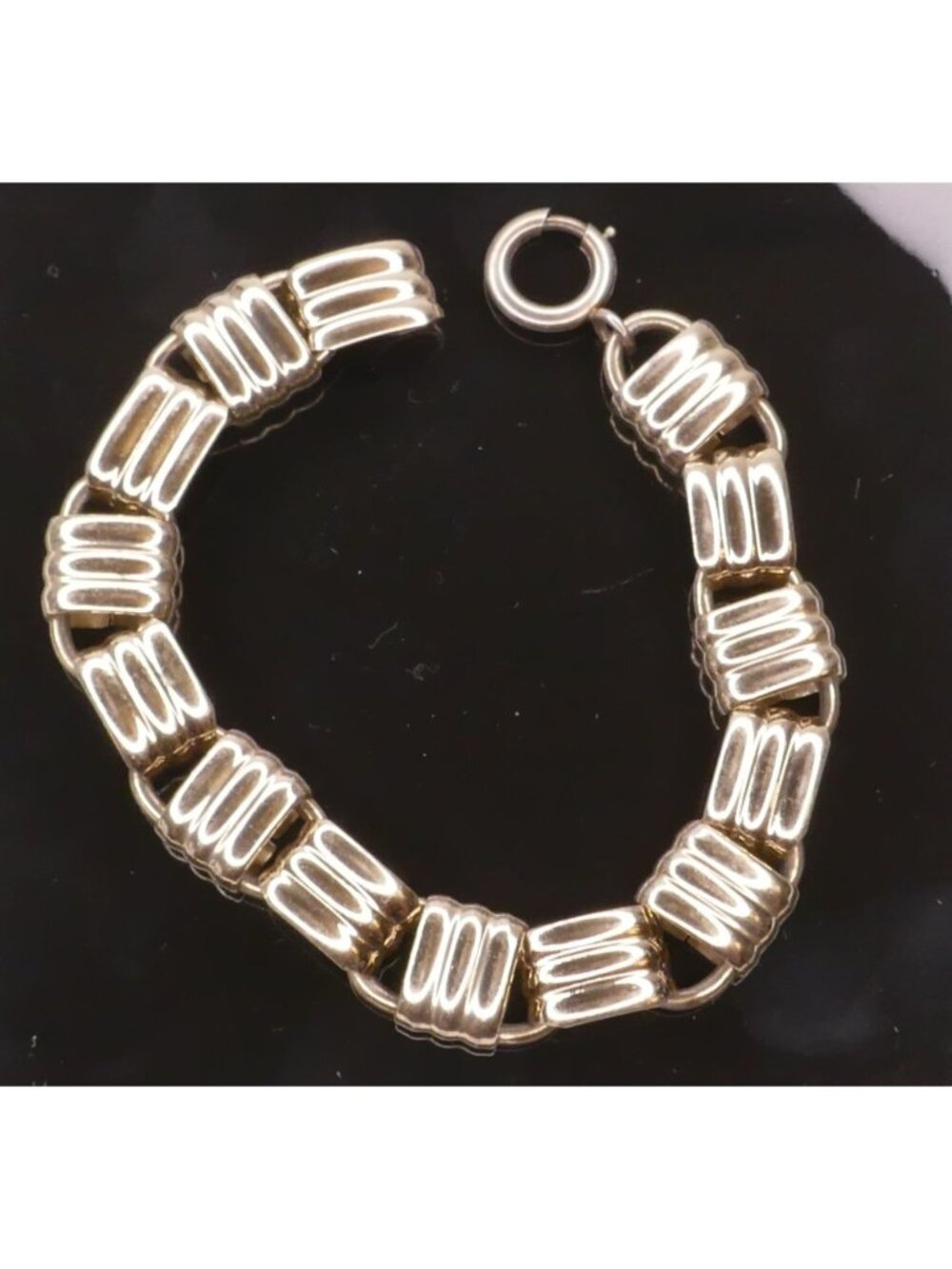 VTG Napier Sterling Silver Vermeil Ribbed Tube Modernist Link Bracelet 8 In